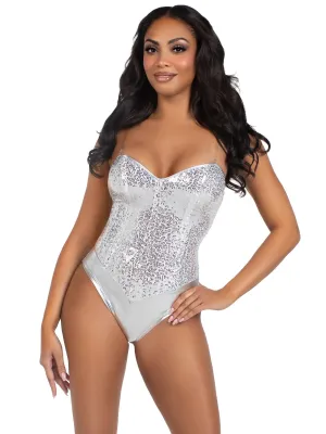 2 Pc Sequin Bodysuit - Large - Silver