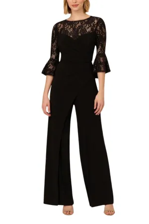 Adrianna Papell Jersey Lace Crew Neck Elbow Sleeve Ruffle Cuff Straight Leg Jumpsuit - Wholesale