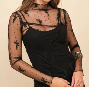 Black  Lace Sheer Mesh T Shirt