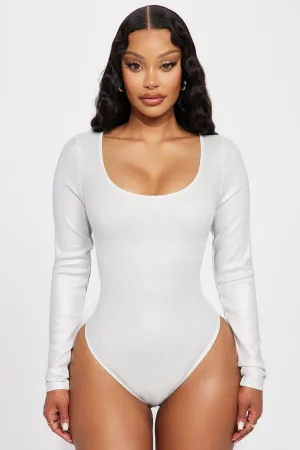 Body Shimmer Long Sleeve Bodysuit - Silver