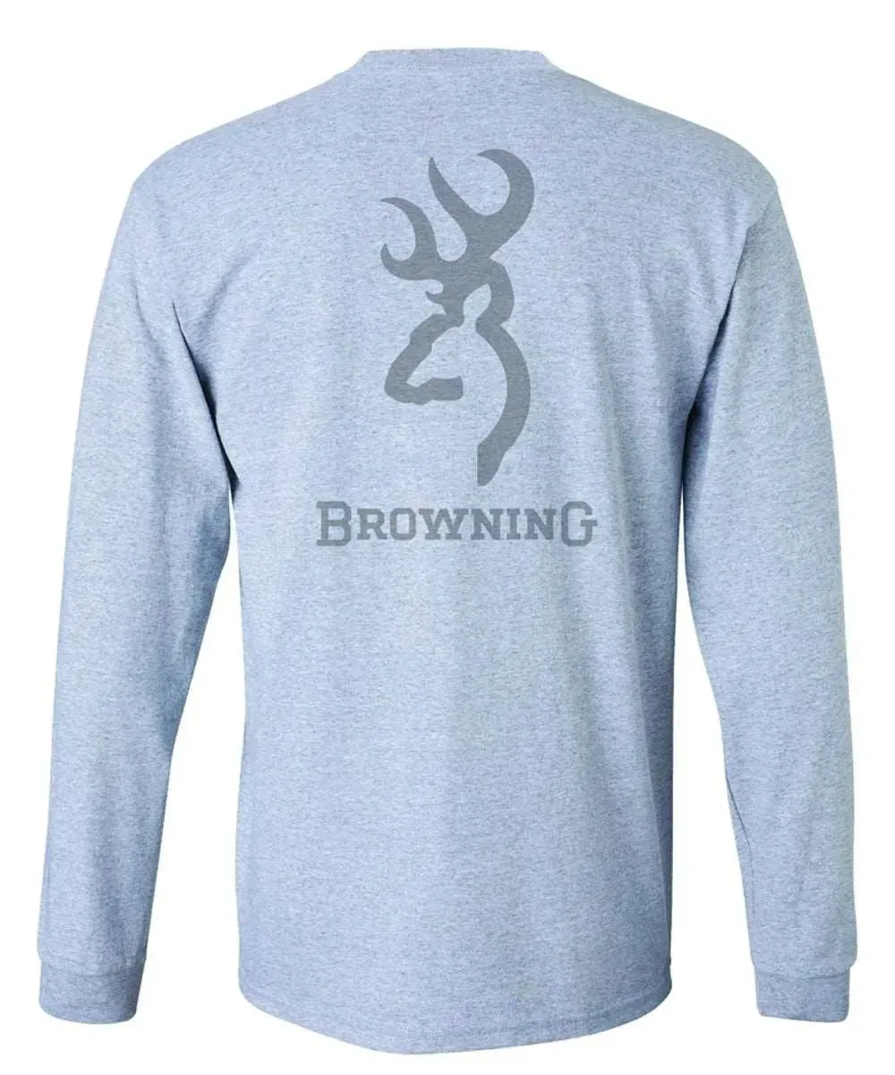 Browning Signature Buckmark (Sport Grey) - Mens Long Sleeve T-Shirt