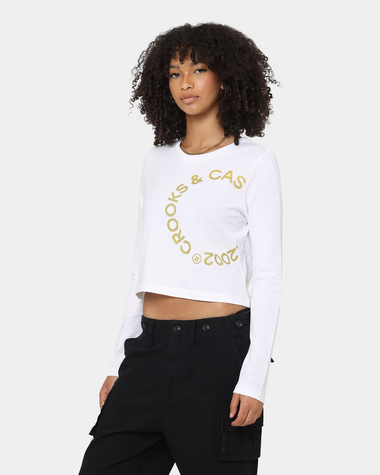 Crooks & Castles Women's Cut Off Long Sleeve T-Shirt White