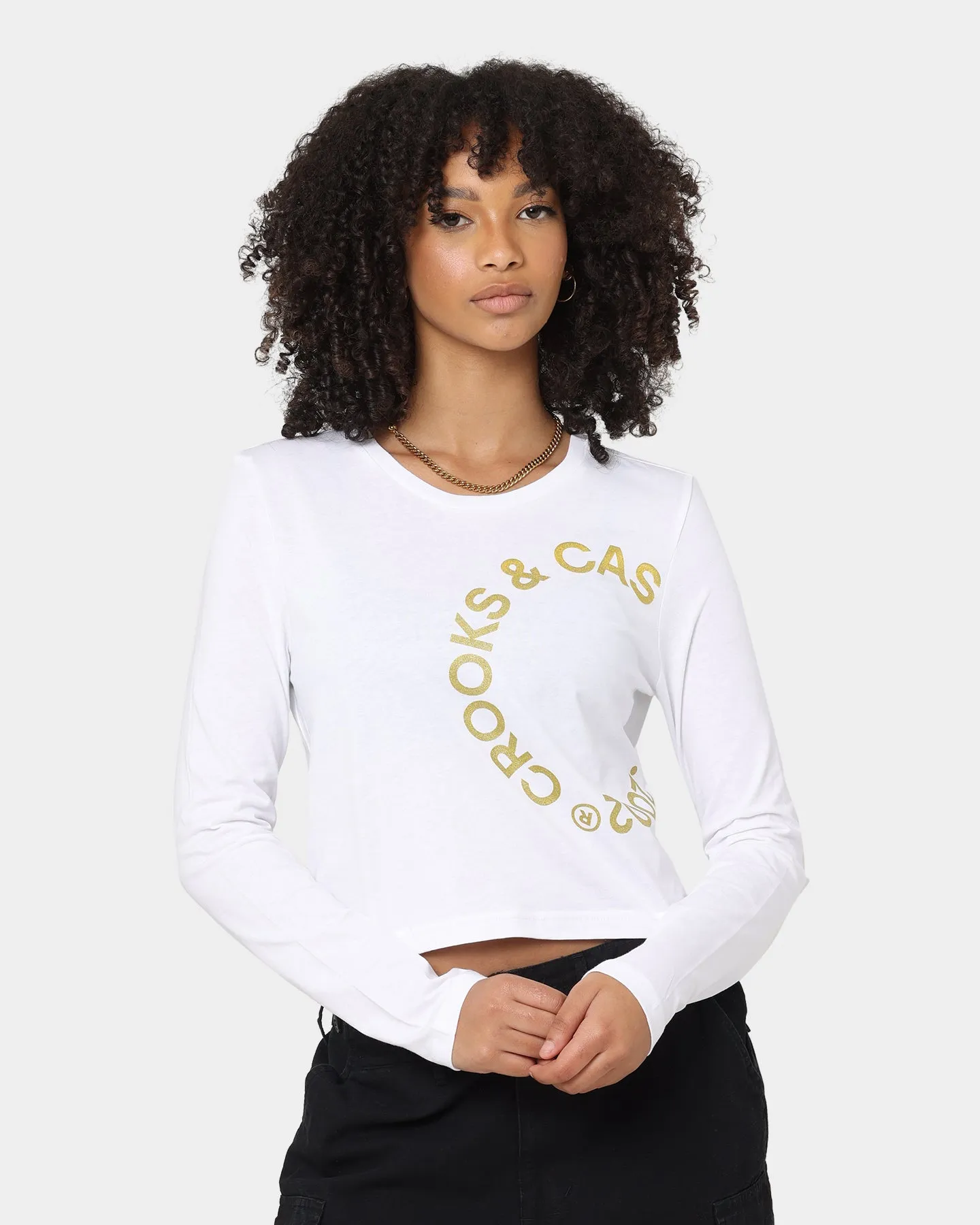 Crooks & Castles Women's Cut Off Long Sleeve T-Shirt White