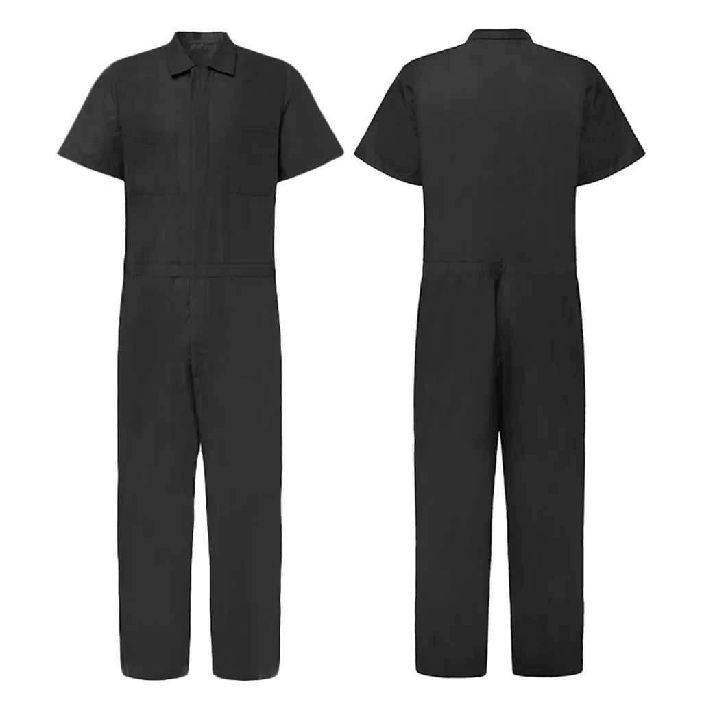 Cross-border Men's Multi-pocket Design Overalls Lapels European and American Loose Fit Solid Color Casual Jumpsuits