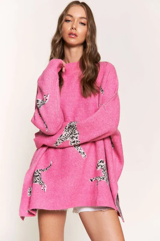 Emerson Pink Cheetah Print Knit Sweater