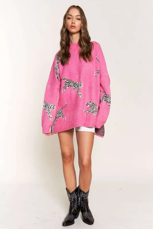 Emerson Pink Cheetah Print Knit Sweater