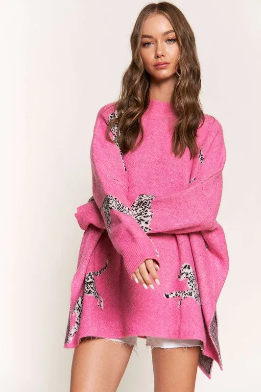 Emerson Pink Cheetah Print Knit Sweater