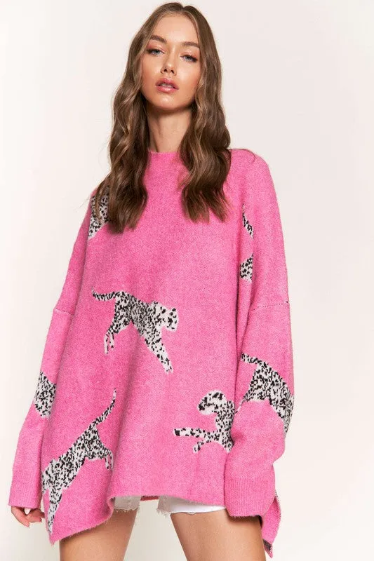 Emerson Pink Cheetah Print Knit Sweater