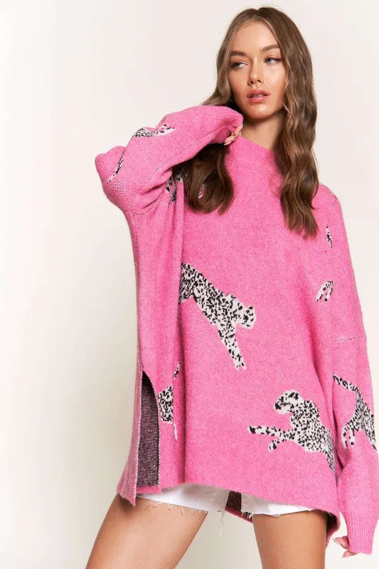 Emerson Pink Cheetah Print Knit Sweater