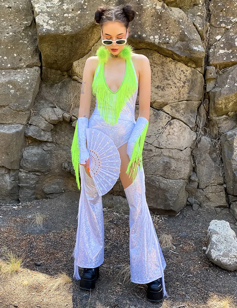 FRINGE BENEFITS BODYSUIT - PLAYA WHITE/NEON GREEN