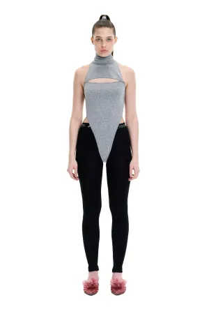 Gray Turtleneck Sleeveless Cut Out Bodysuit