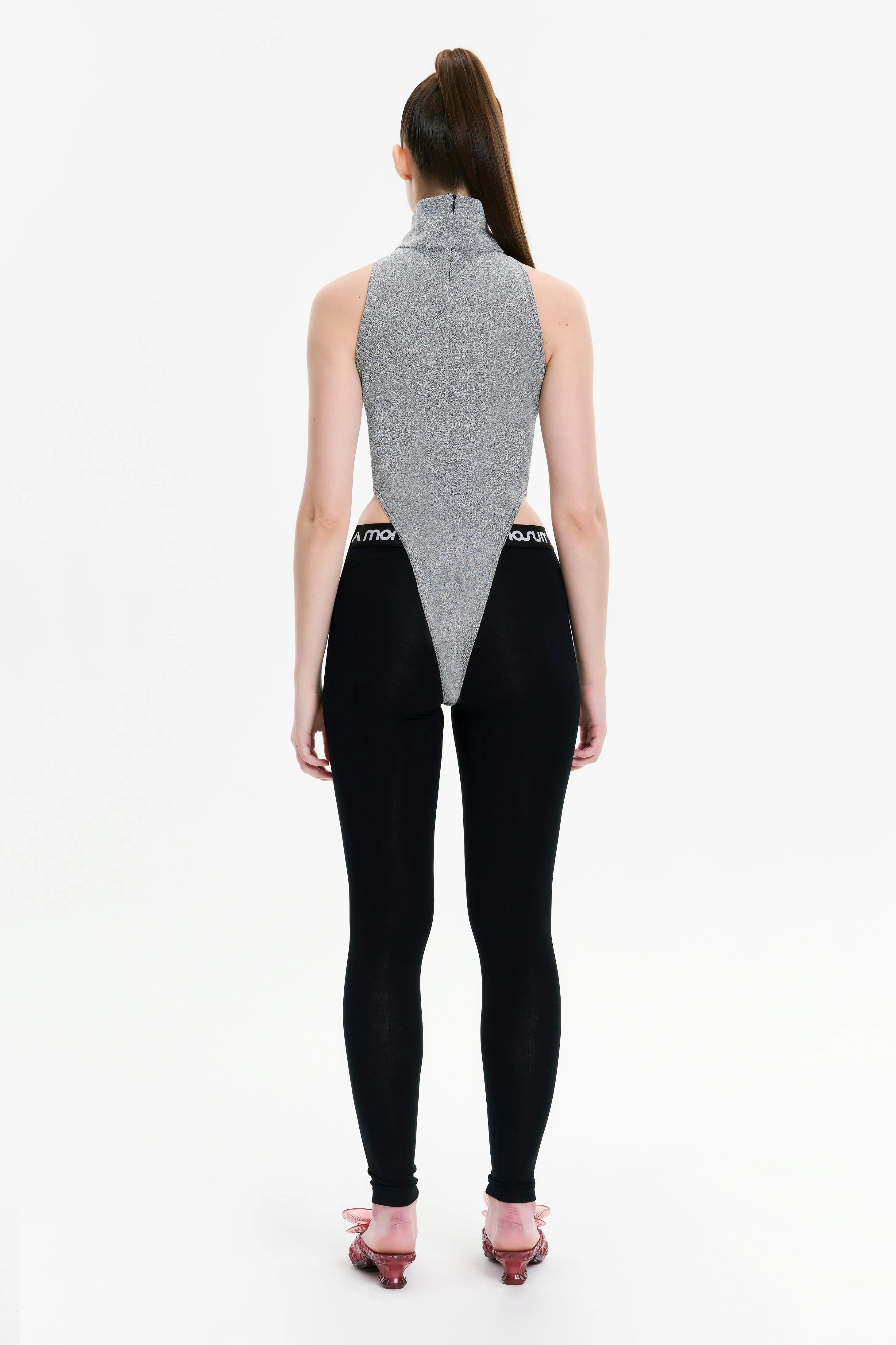 Gray Turtleneck Sleeveless Cut Out Bodysuit