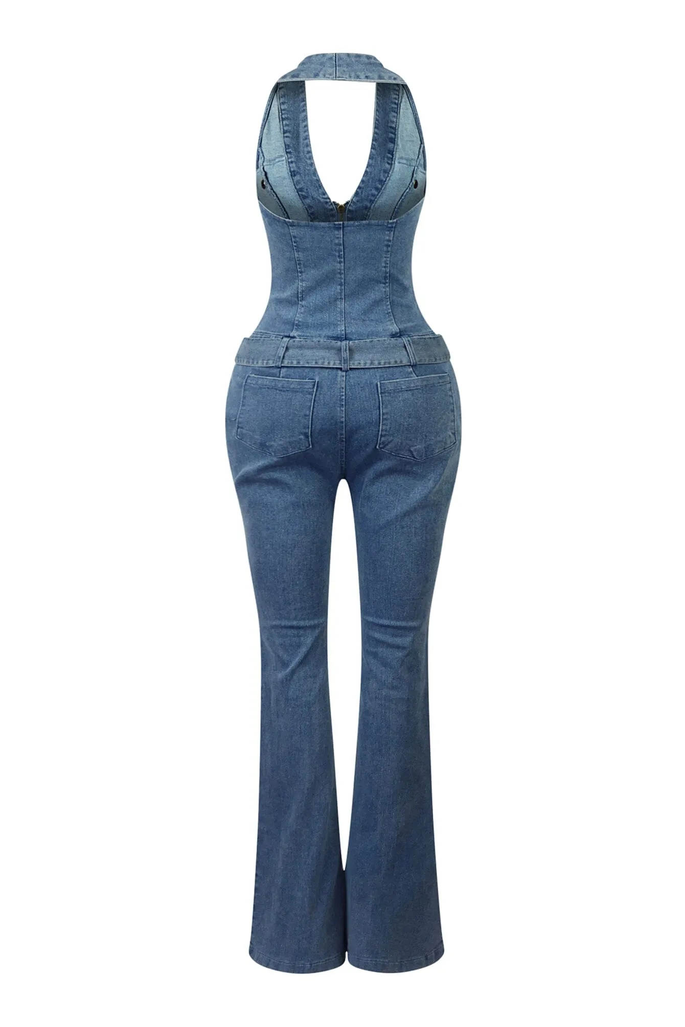 Helen Denim Halter Flare Jumpsuit