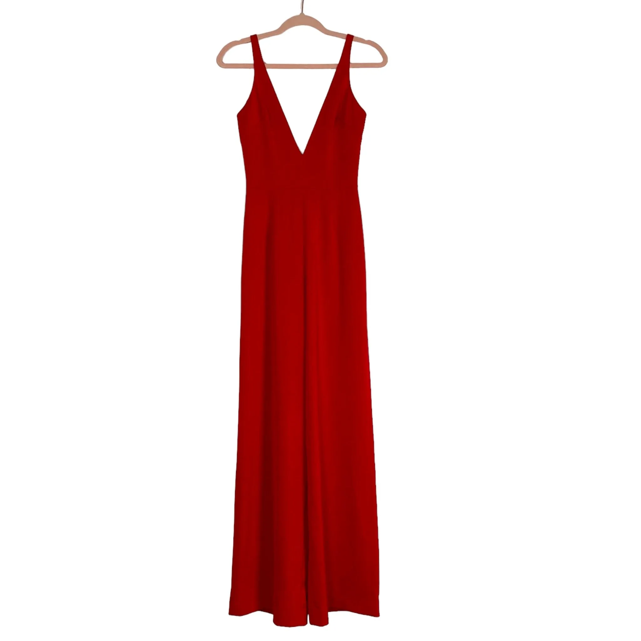 House of CB London Red V-Neck Wide Leg Jumpsuit- Size XS