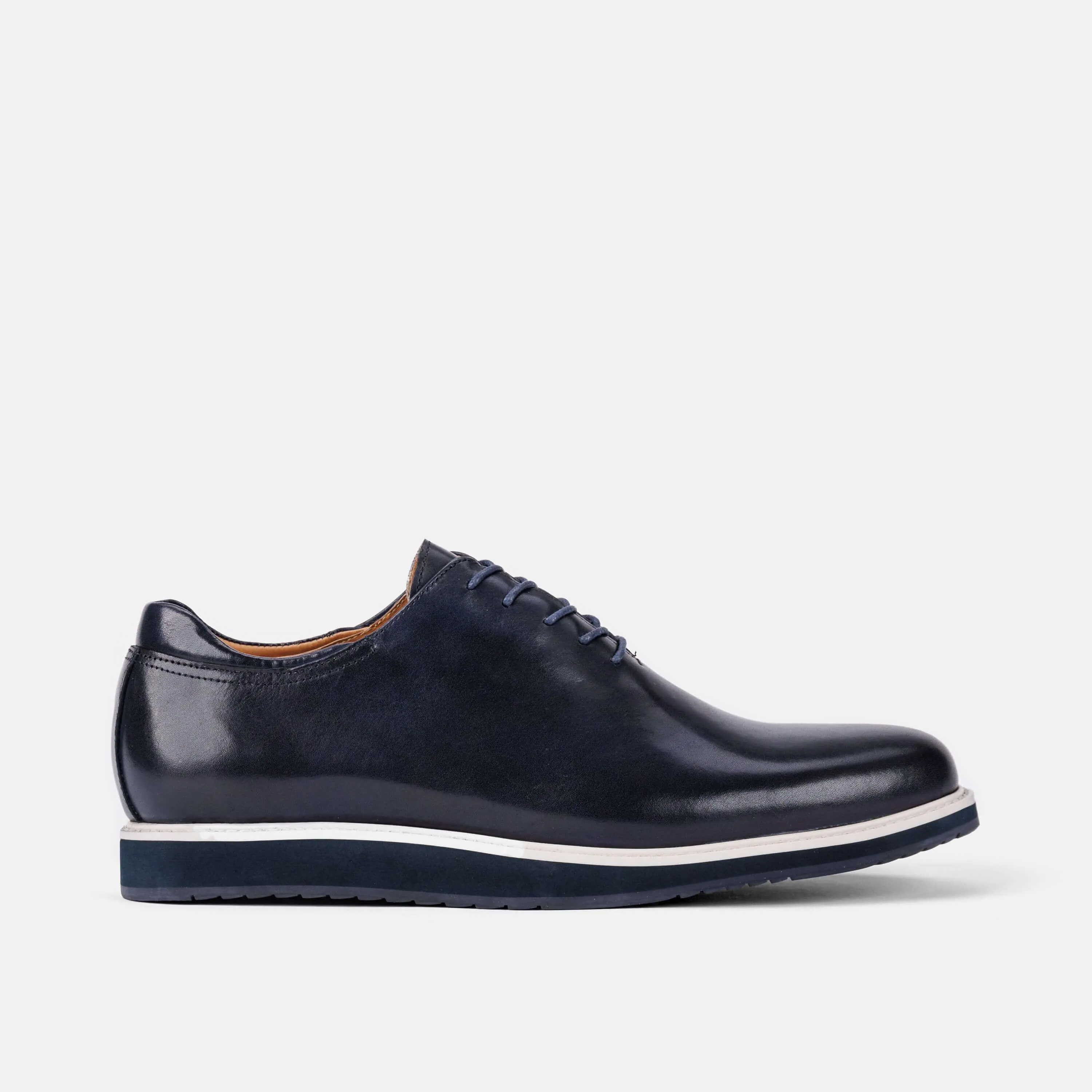 Idris Navy Leather Whole Cut Lace Up Sneakers