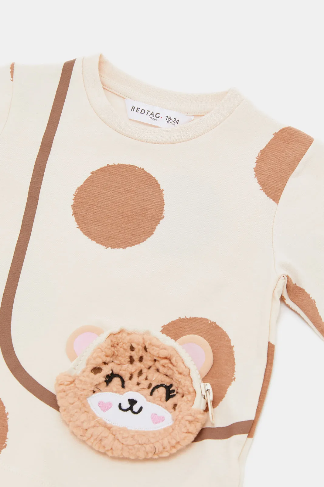 Infant Girls Beige Embellished T-Shirt