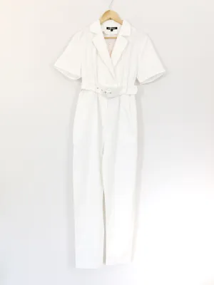 Kittenish White Short Sleeve Belted Jumpsuit NWT- Size S