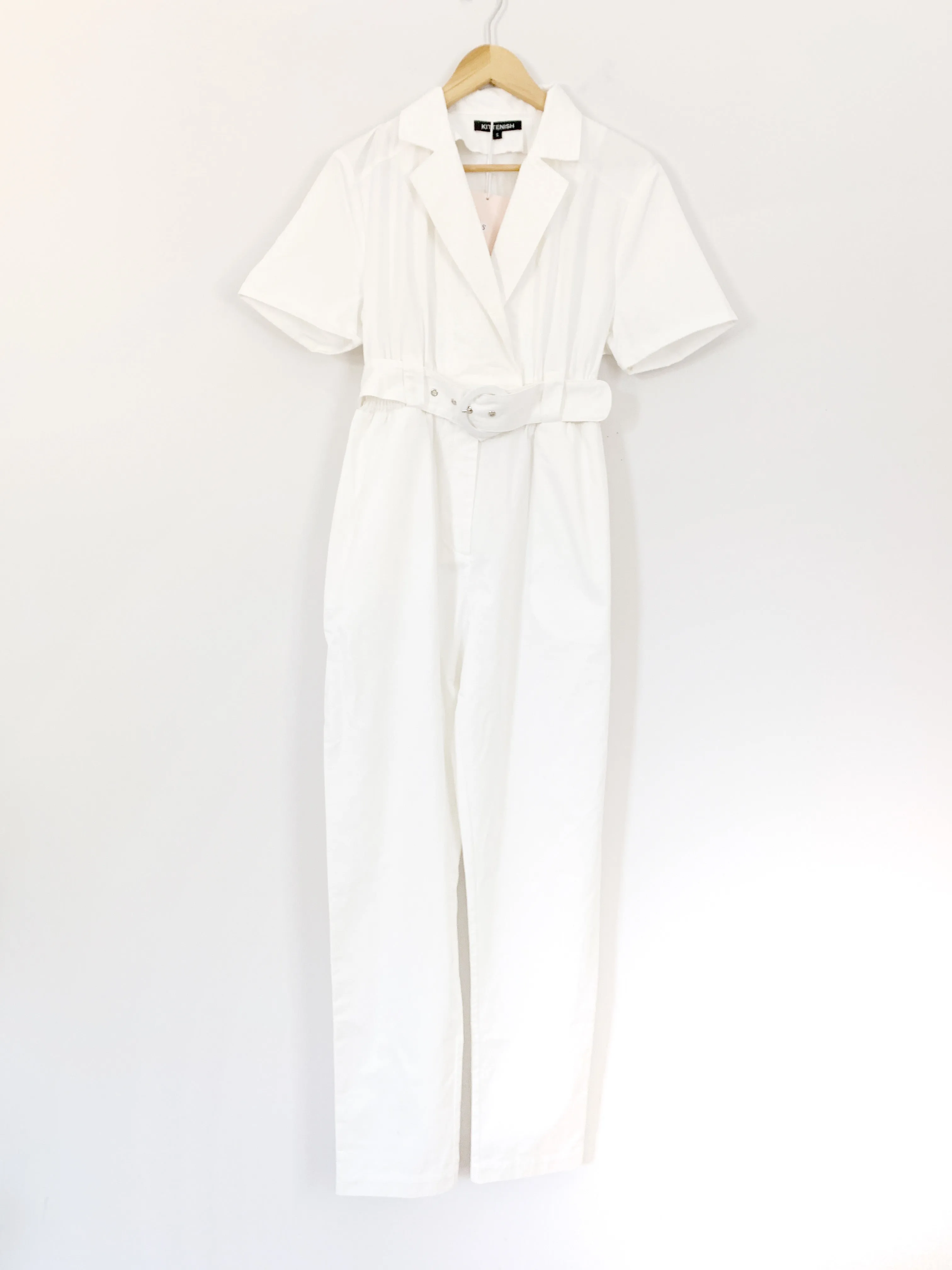 Kittenish White Short Sleeve Belted Jumpsuit NWT- Size S