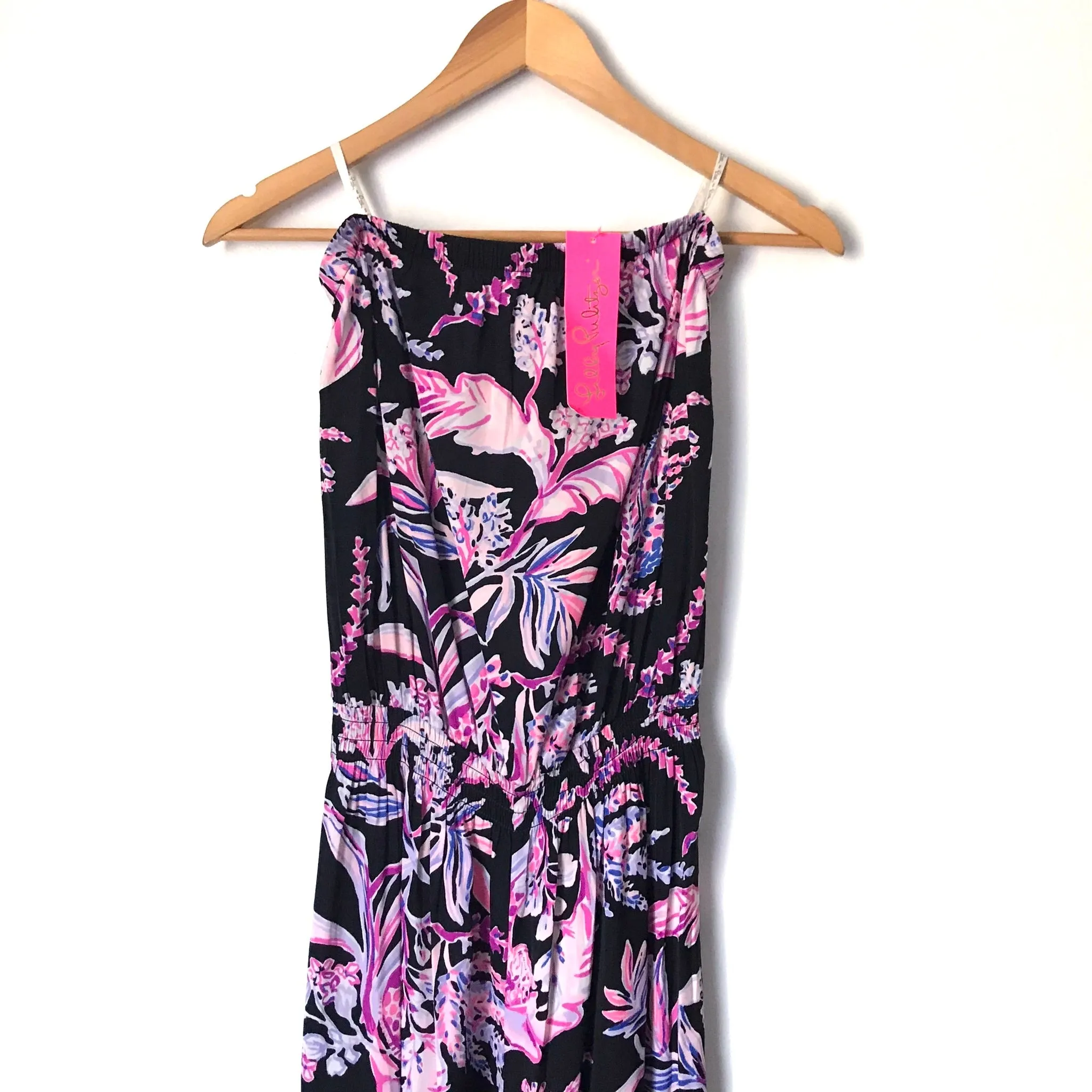 Lilly Pulitzer Black Floral Patterned Strapless Jumpsuit NWT- Size XS