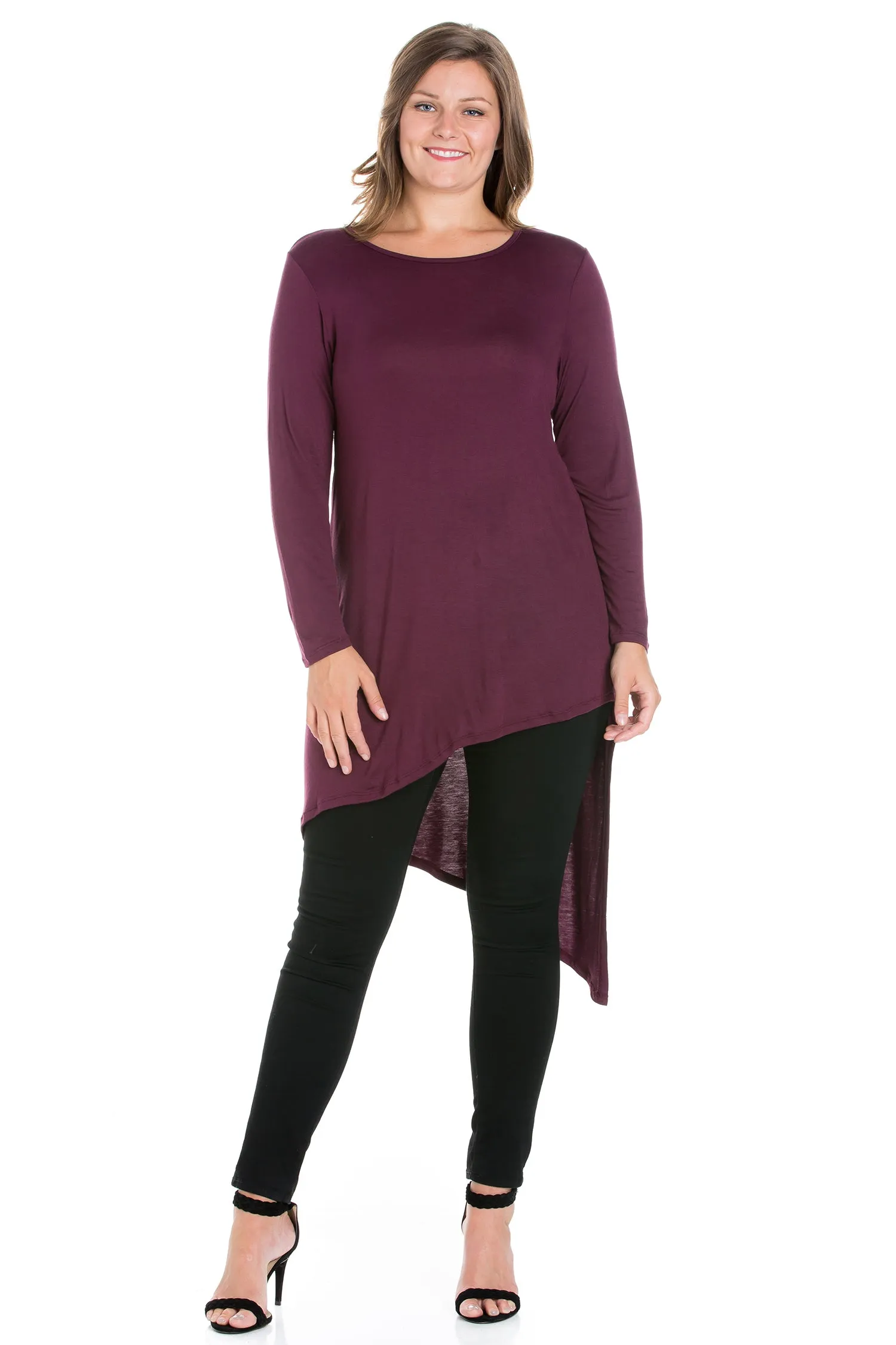 Long Sleeve Knee Length Asymmetrical Plus Size Tunic Top