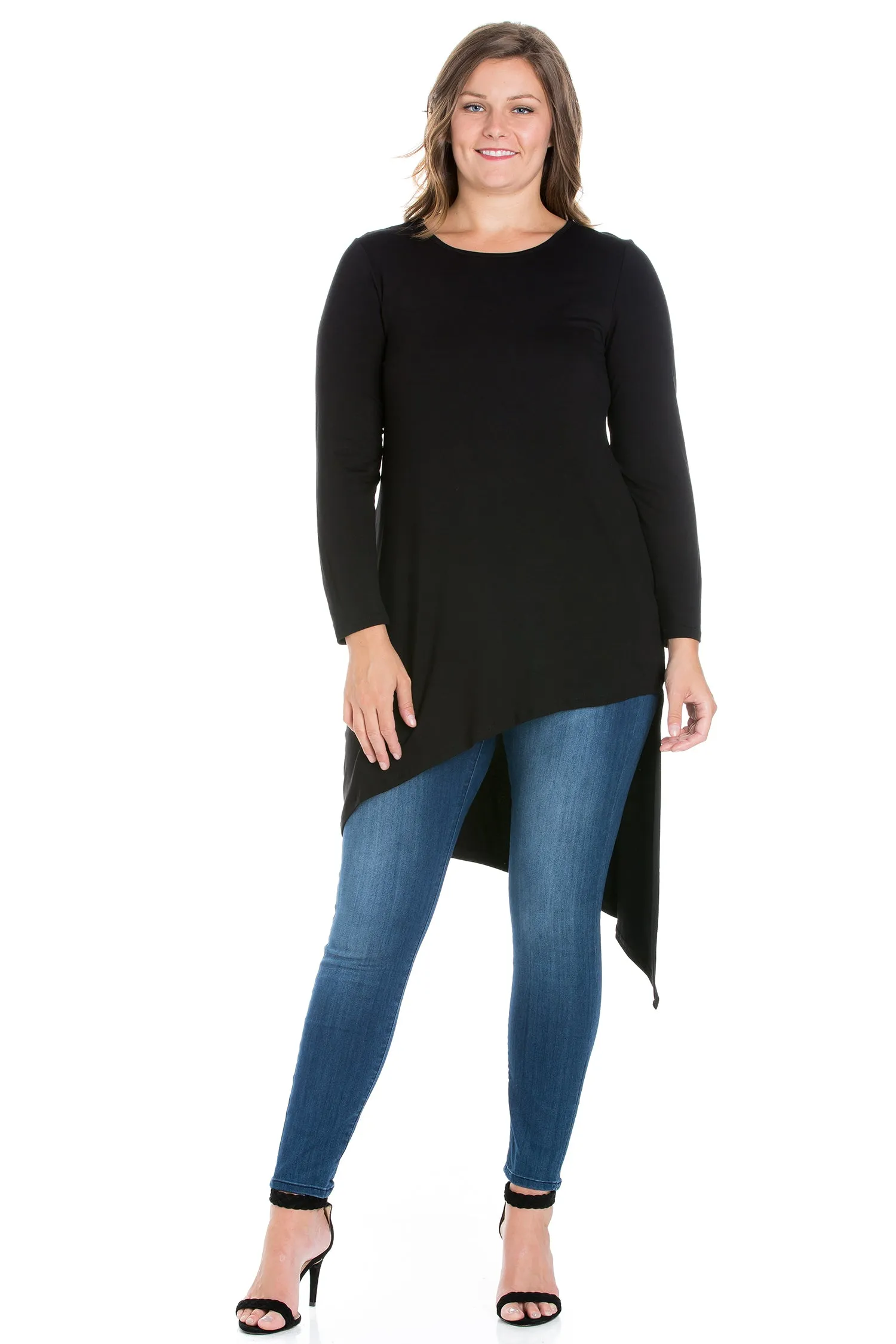 Long Sleeve Knee Length Asymmetrical Plus Size Tunic Top