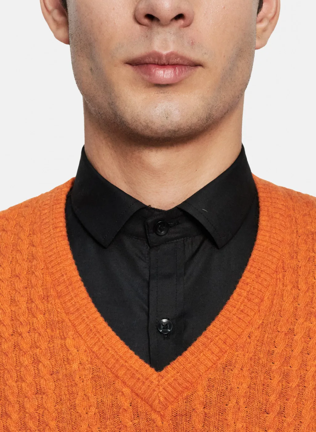 Men Orange Self Design Sweater