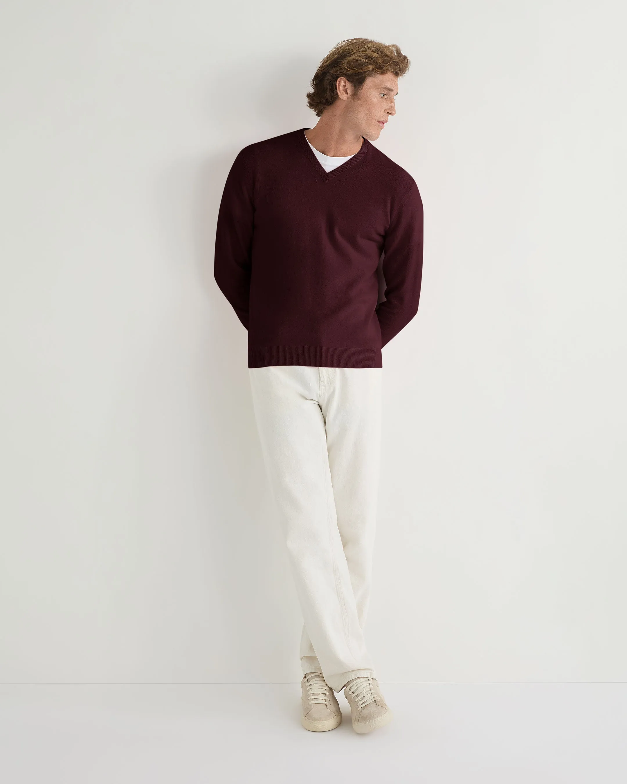 Men's Burlington V Neck Cashmere Jumper Claret Red