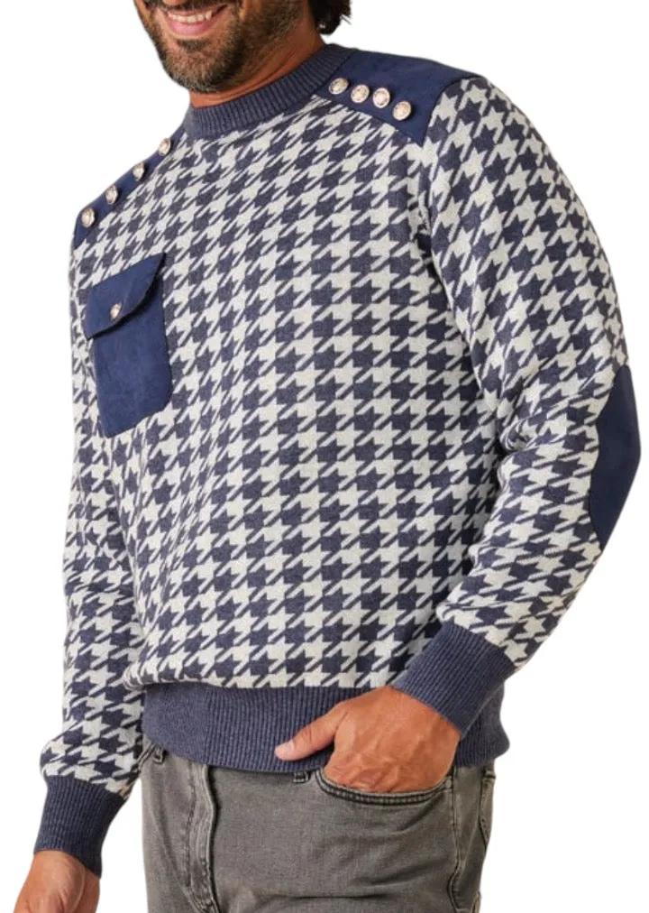 Navy Blue Men's INSERCH Houndstooth Crewneck Sweater Regular Fit Style No: SW-002