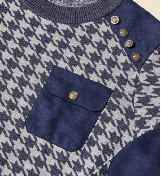 Navy Blue Men's INSERCH Houndstooth Crewneck Sweater Regular Fit Style No: SW-002