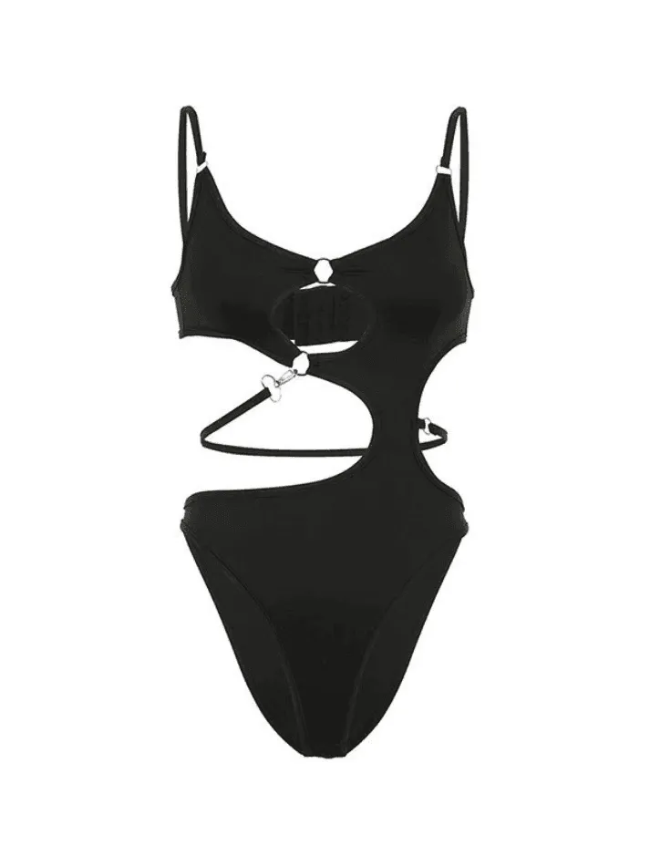 O Ring Cutout Black Cami Bodysuit