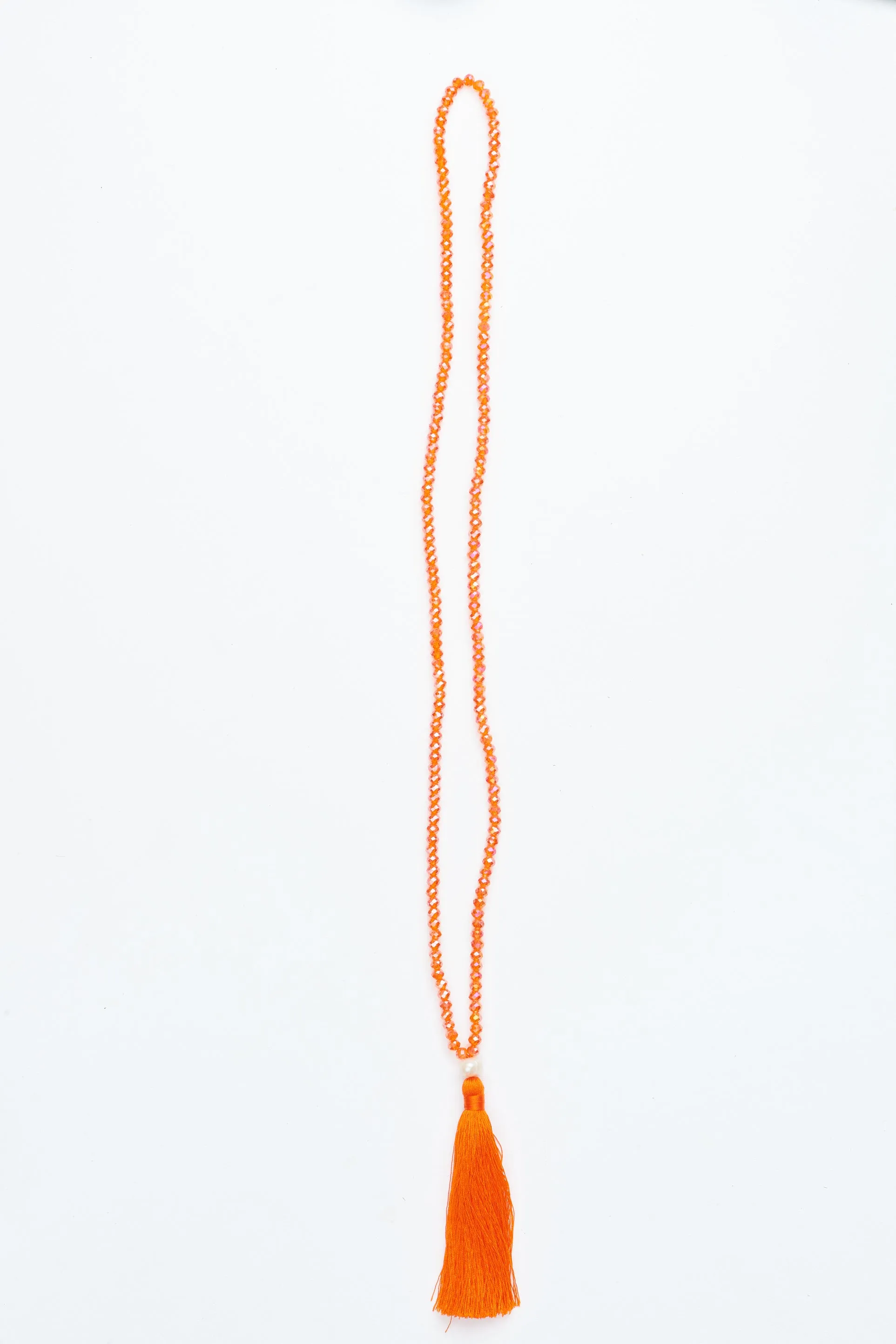 Orange Beaded Pearl Tassel Necklace