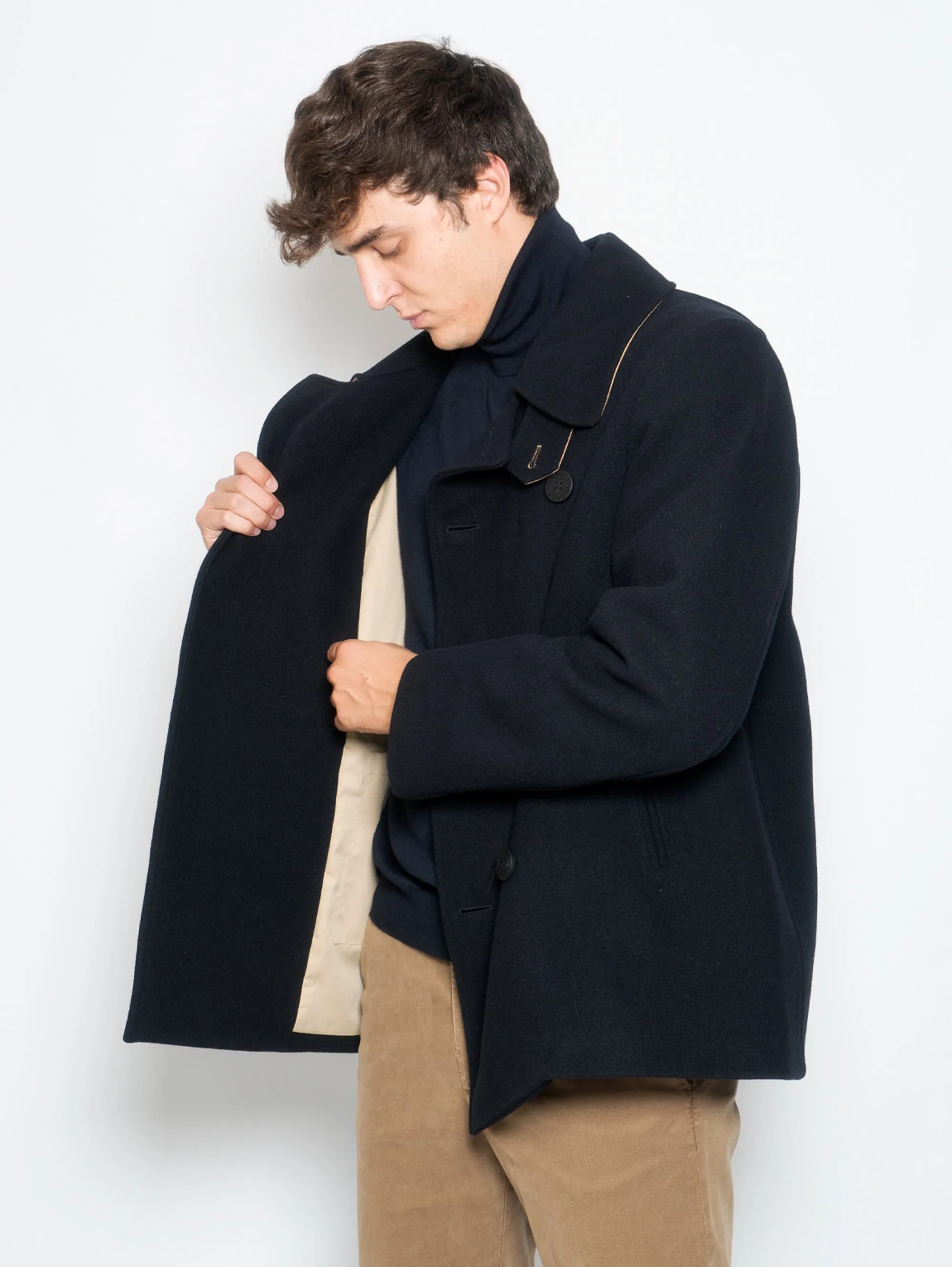 Peacoat in Panno di Lana Blu Navy