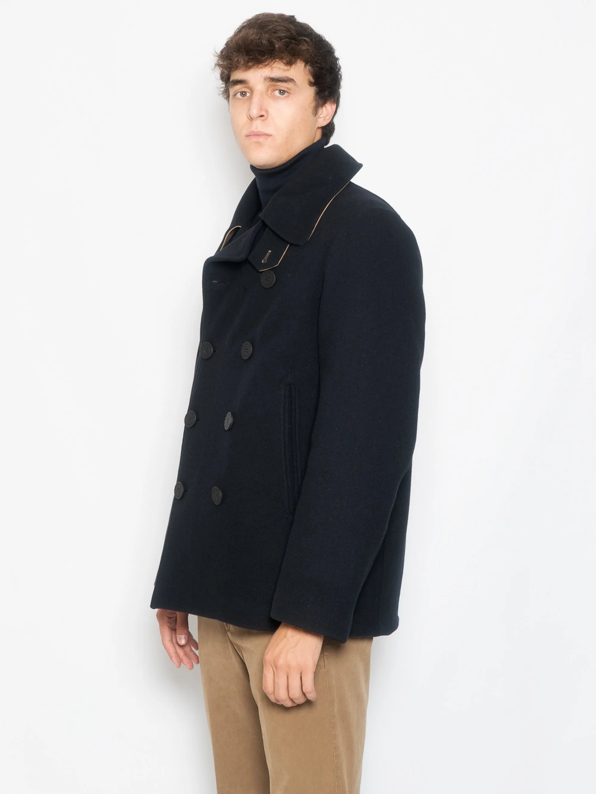 Peacoat in Panno di Lana Blu Navy