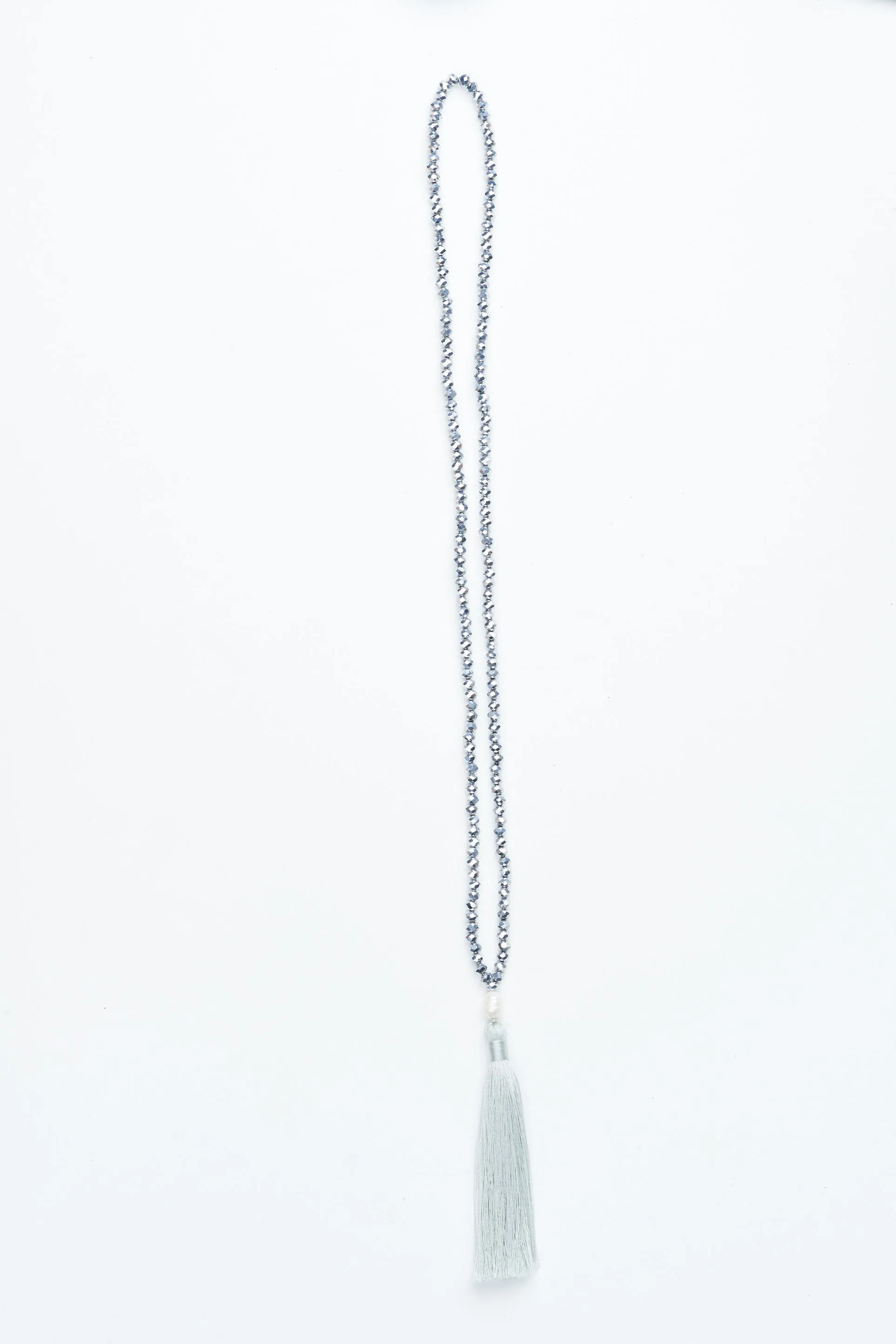 Pewter Beaded Pearl Tassel Necklace