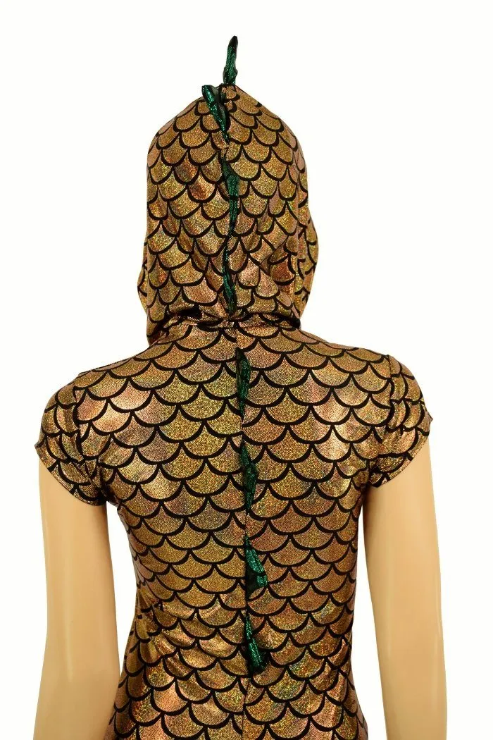 Ready to Ship Gold & Green Zipper Front Catsuit Medium