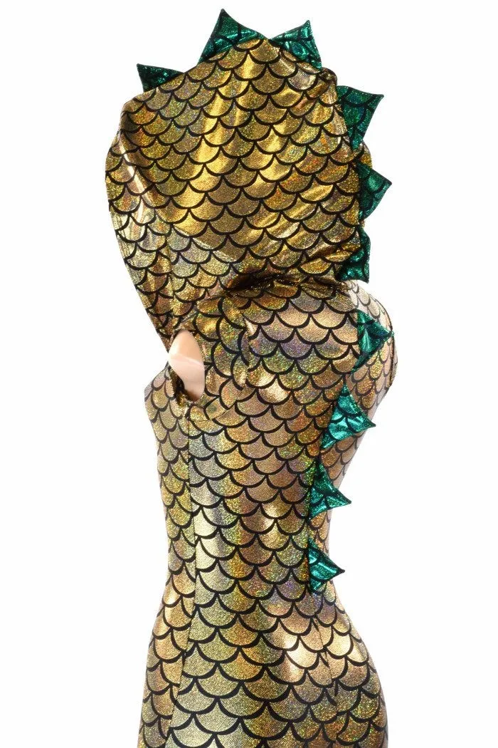 Ready to Ship Gold & Green Zipper Front Catsuit Medium