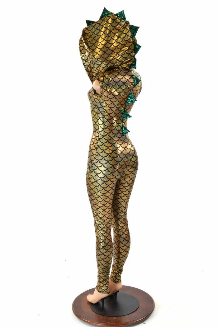 Ready to Ship Gold & Green Zipper Front Catsuit Medium