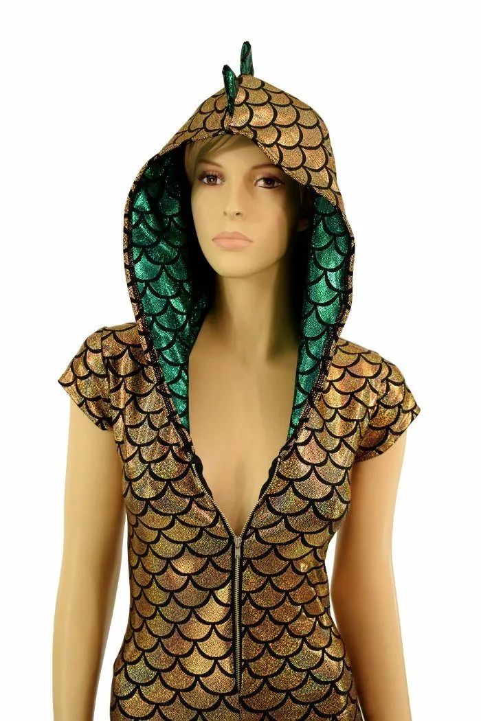 Ready to Ship Gold & Green Zipper Front Catsuit Medium