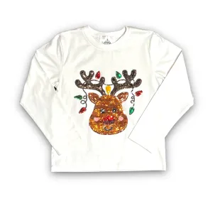 Reindeer Sequin Long Sleeve Kid Shirt