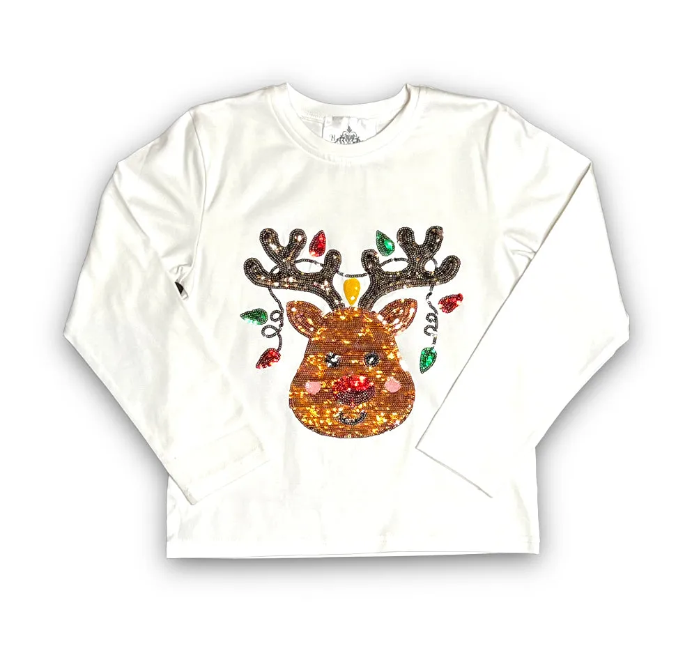 Reindeer Sequin Long Sleeve Kid Shirt