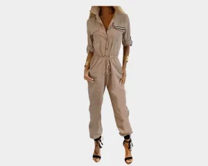 Sand Beige Hollywood Glamour Jumpsuit - The Malibu