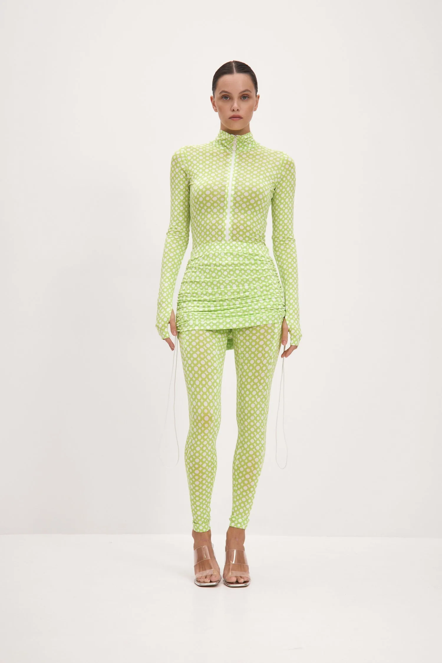 Set Lime Long Sleeve Turtleneck Full Bodysuit & Lime Teeny-Tiny Skirt