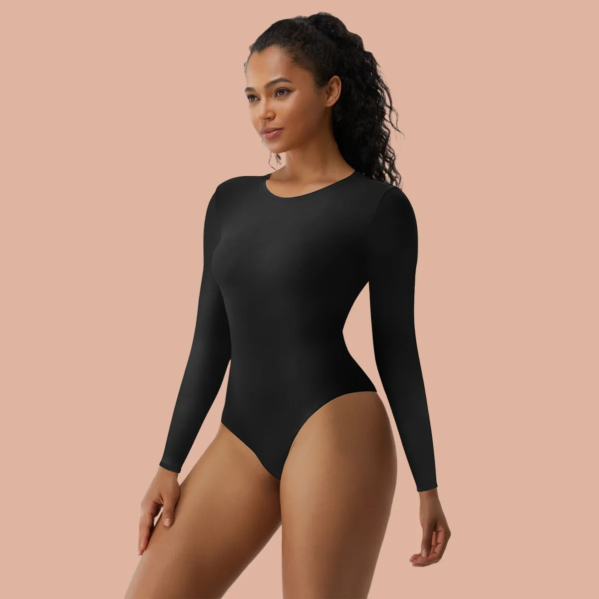 SHAPERX Long Sleeve Bodysuit Tops Crew Neck Thong Body Suit