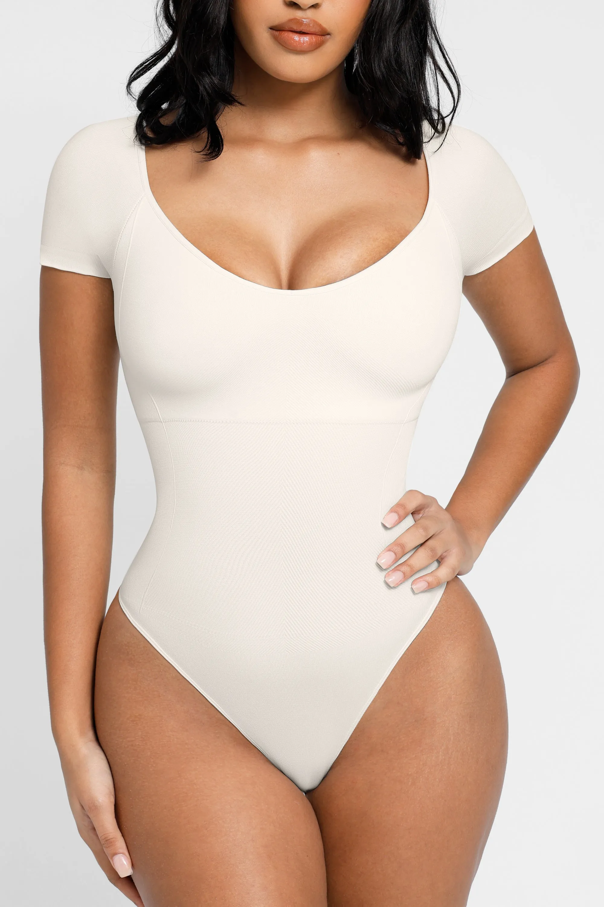 Short Sleeve Bodysuit - Shapewear - White