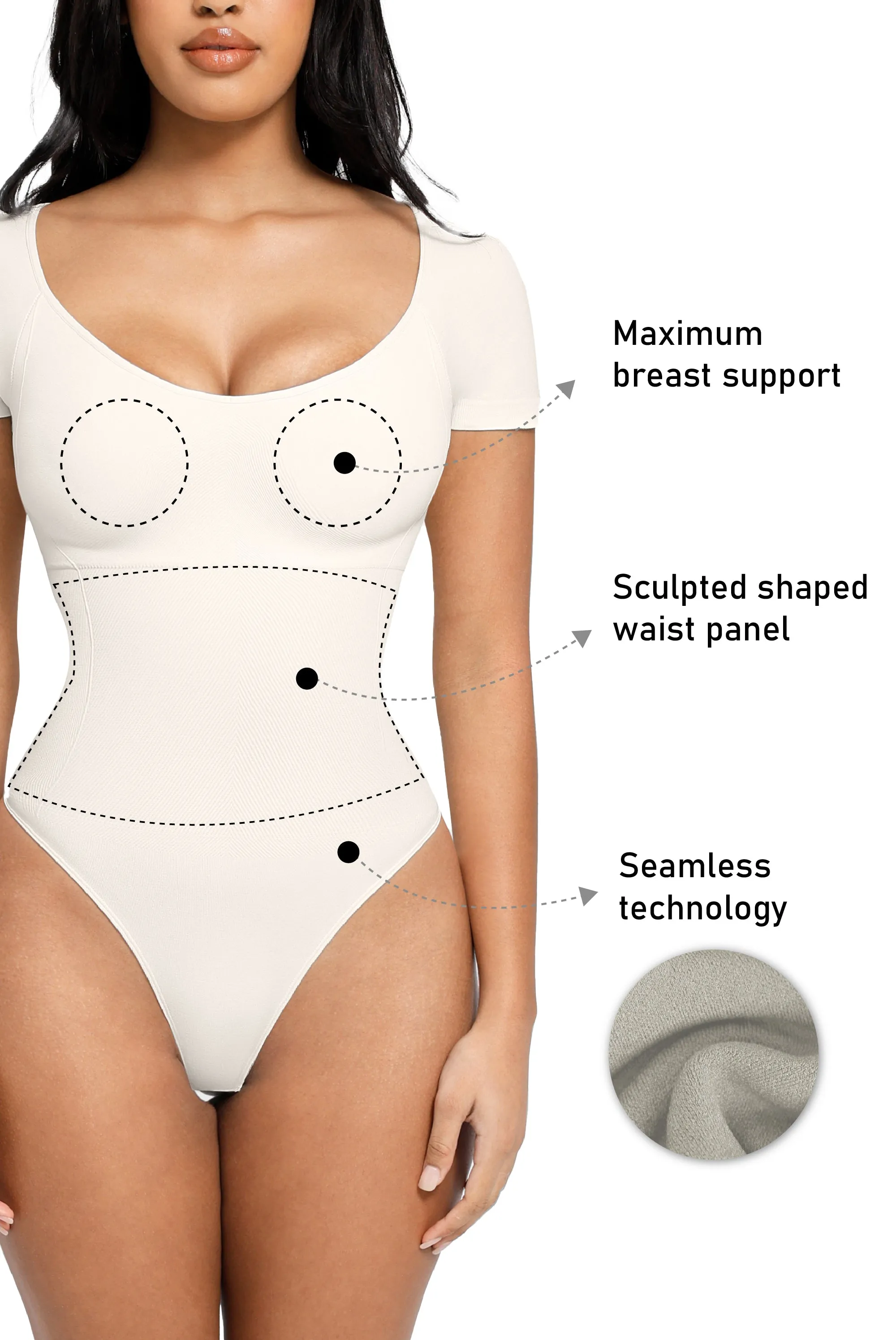 Short Sleeve Bodysuit - Shapewear - White