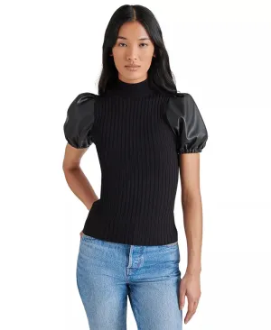 STE Peggy Faux Leather Sleeve Top in Black