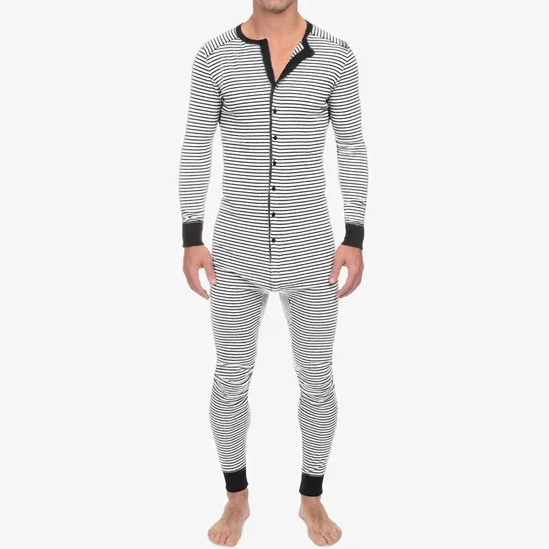 Striped Men's Casual and Comfortable Long-sleeved Jumpsuit Spring and Autumn Daily Home Wear in Stock