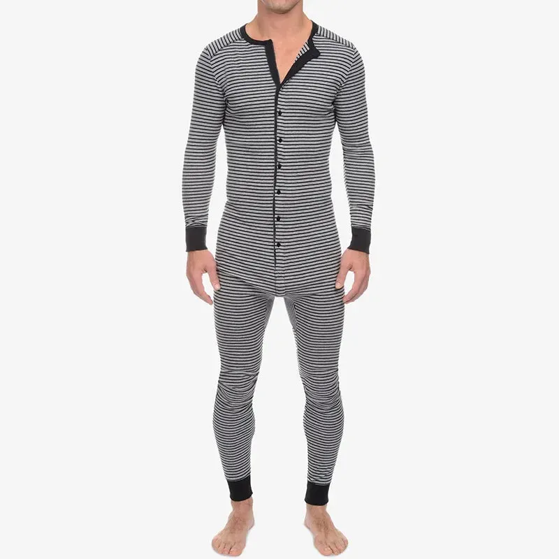 Striped Men's Casual and Comfortable Long-sleeved Jumpsuit Spring and Autumn Daily Home Wear in Stock