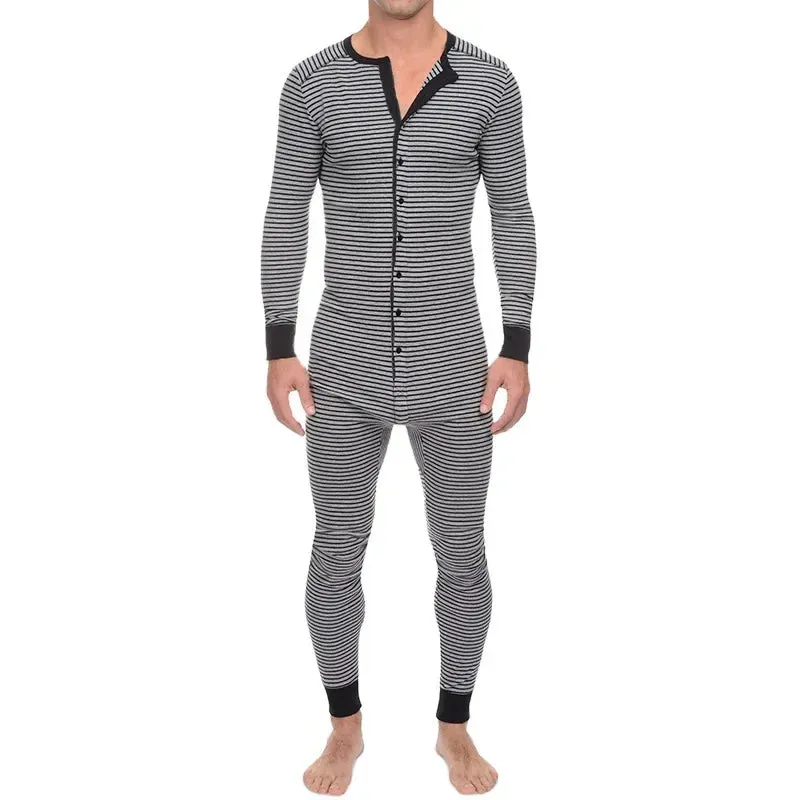 Striped Men's Casual and Comfortable Long-sleeved Jumpsuit Spring and Autumn Daily Home Wear in Stock