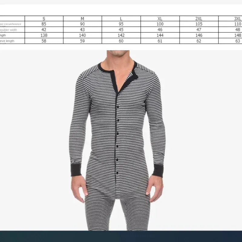 Striped Men's Casual and Comfortable Long-sleeved Jumpsuit Spring and Autumn Daily Home Wear in Stock